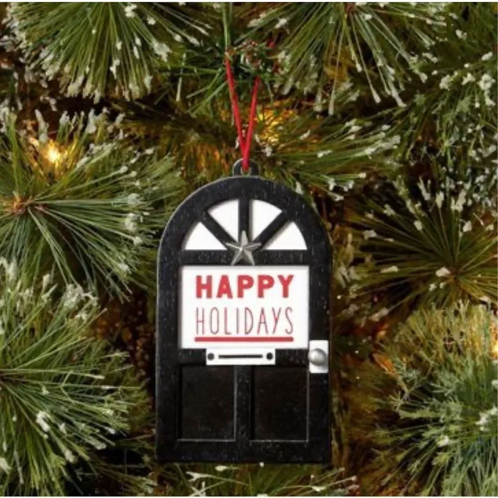 Target Round Wood Door 'Happy Holidays' Christmas Tree Ornament Black Wondershop